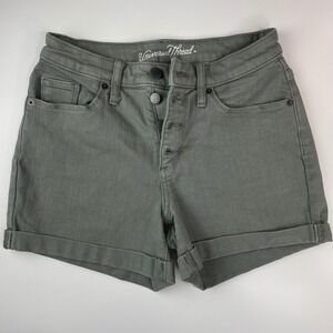 Universal Thread Womens Olive Green High Rise Midi Denim Shorts Button Fly 4/27